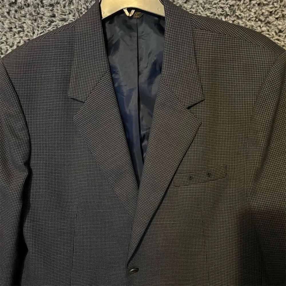 Lion Men's Houndstooth Wool Blazer Jacket Black Size 50 Formal